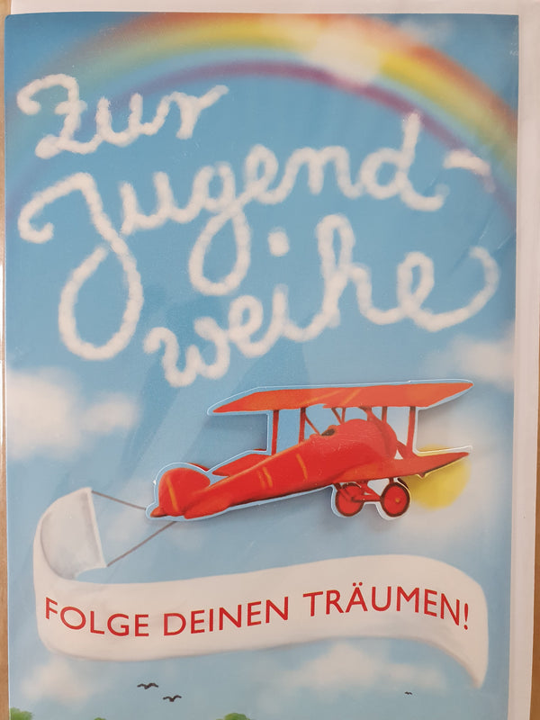 Grußkarte Herzlichen Glückwunsch zur Jugendweihe Flugzeug Träume
