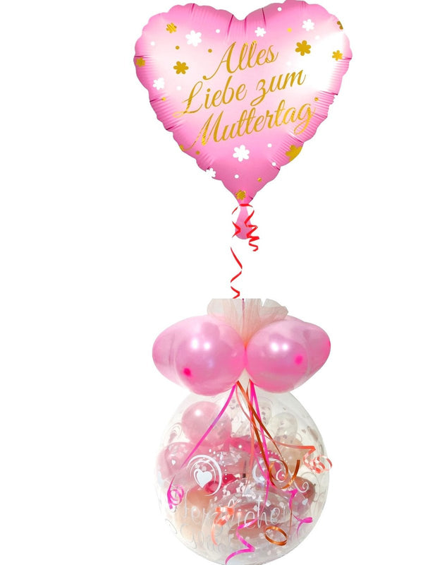 Alles Liebe zum Muttertag rosa Ballongeschenk mit Helium Herz