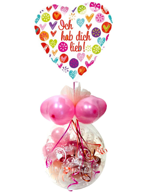 Ich hab dich lieb zum Muttertag buntes Ballongeschenk mit Helium Herz