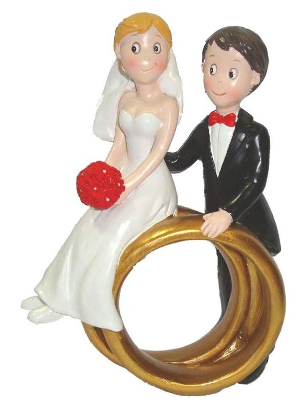 Hochzeitsfigur Polyresin Figur Brautpaar auf Ringen