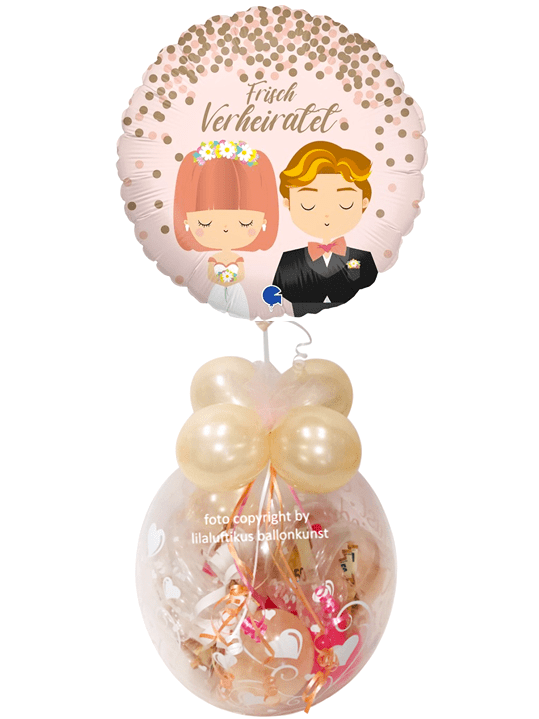 Geschenk im Ballon Frisch verheiratet mit Folie Brautpaar rund Helium