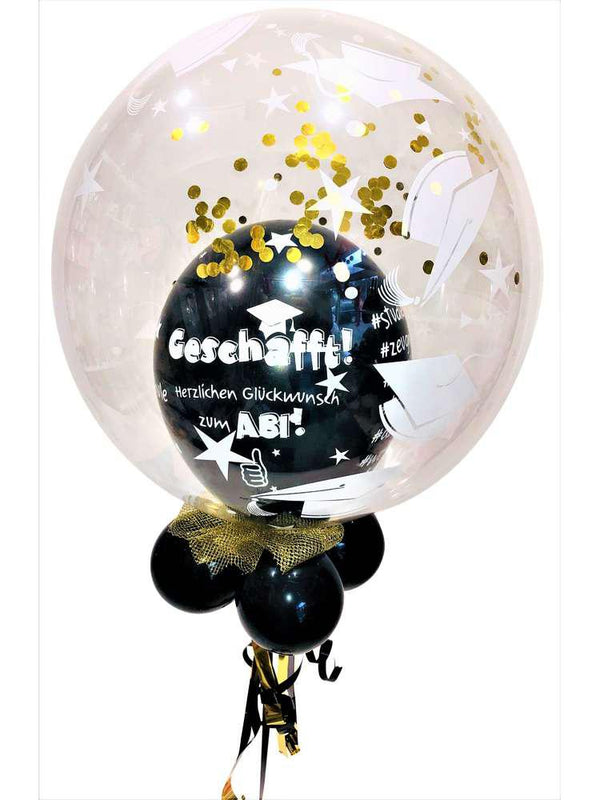 Prüfung Double Bubble Luftballon im Ballon Abitur. 56 cm. inkl. Helium. mit Dekoration und Gewicht