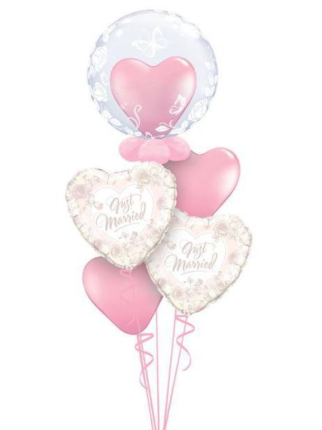 Ballonstrauß Helium Hochzeit rosa mit Ballon im Ballon Double Bubble