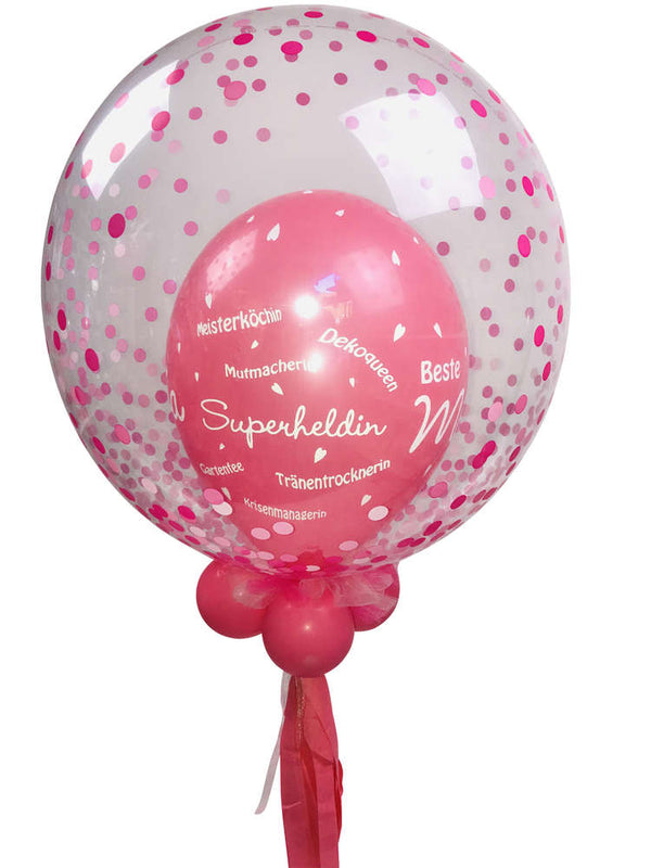 Bubble Ballon Muttertag Helium Mama ist die Beste. 56 cm. mit Dekoration und Gewicht