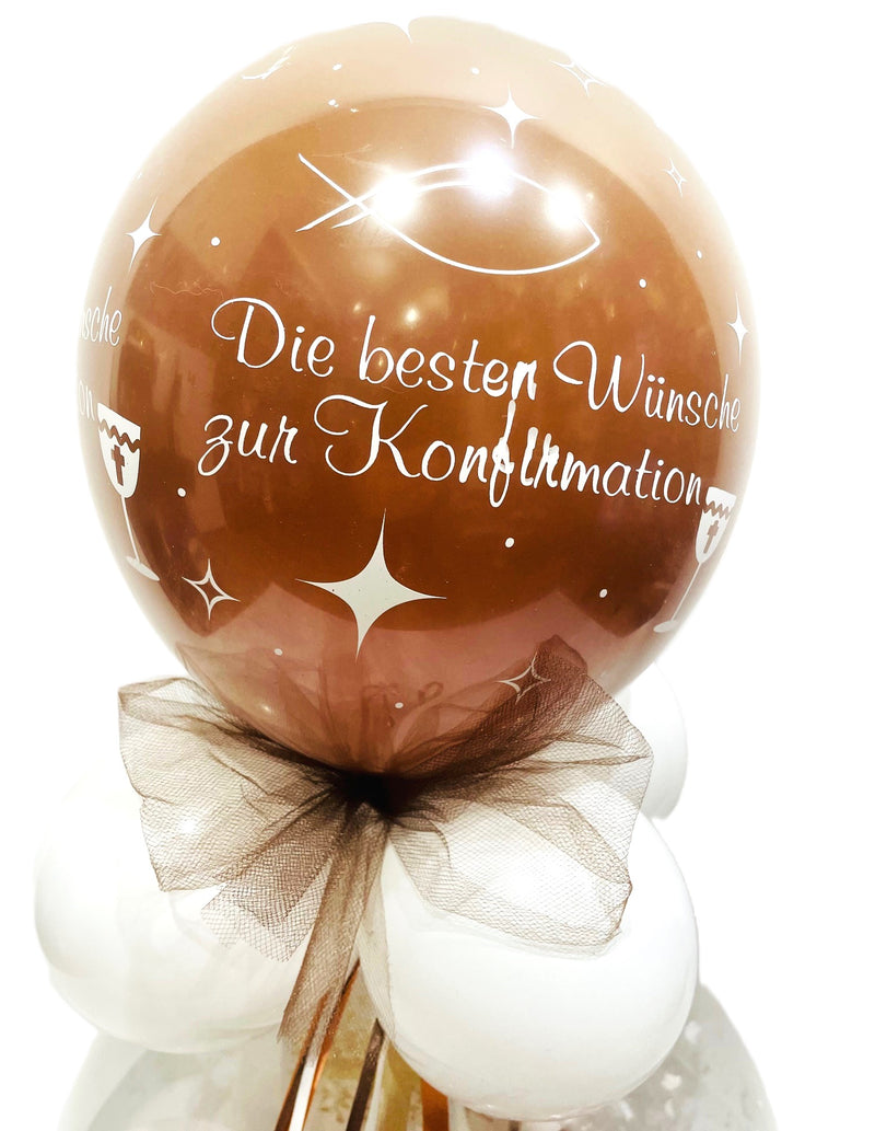 Geschenk im Ballon Konfirmation Farben braun weiß