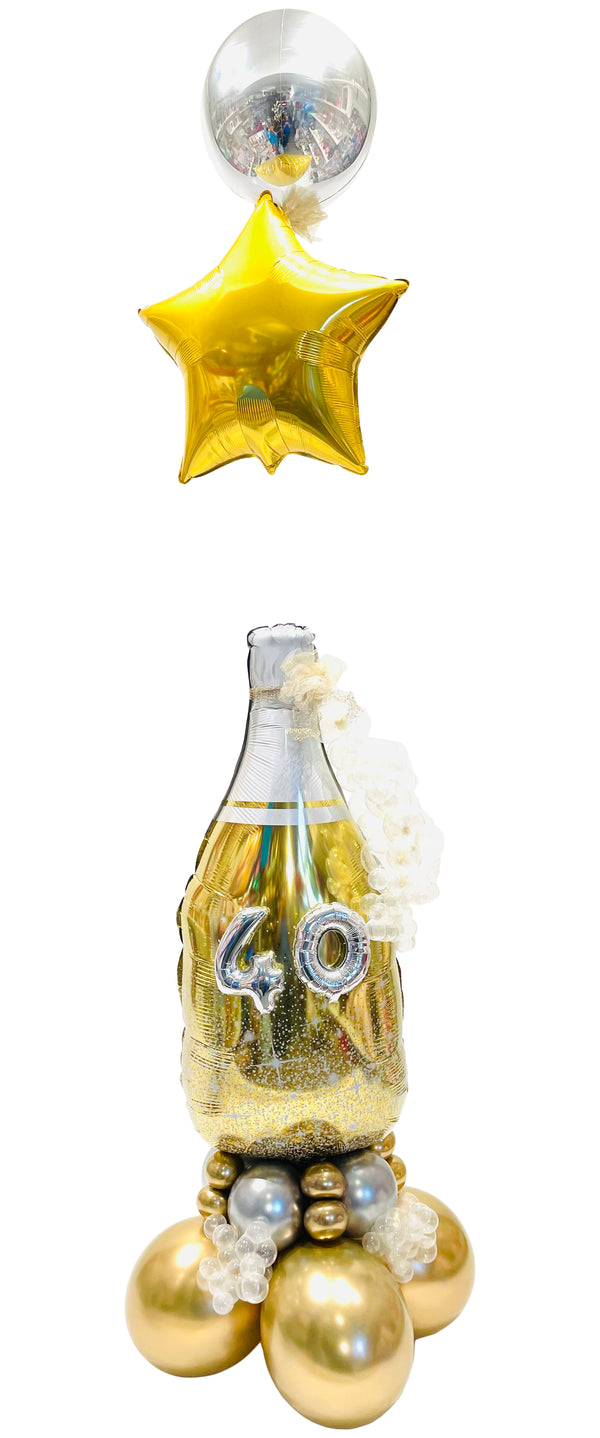 Dekoration und Geschenk mit Ballon Sektflasche Cheers Prost zum Geburtstag oder Jubiläum