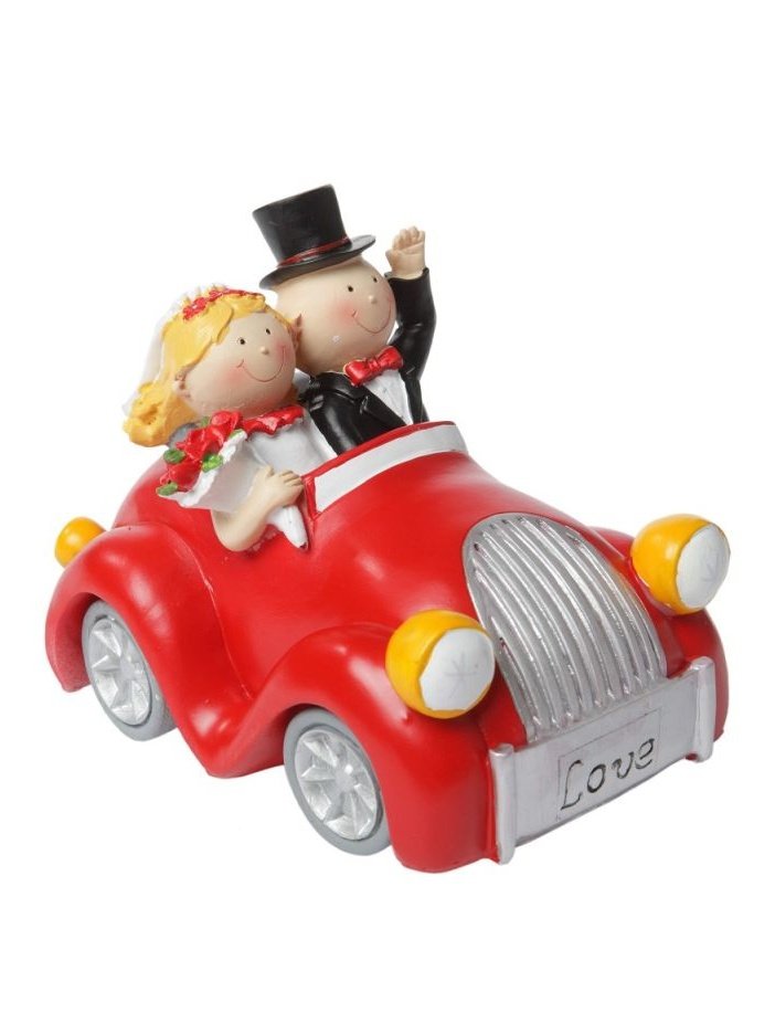 Hochzeitsfigur Ployresin Figur Brautpaar im roten Auto