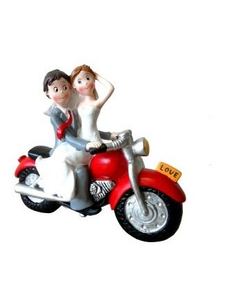 Hochzeitsfigur Polyresin Figur Brautpaar auf Motorrad