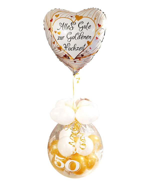 Goldene Hochzeit Geschenkballon 50 mit Folienherz Goldhochzeit