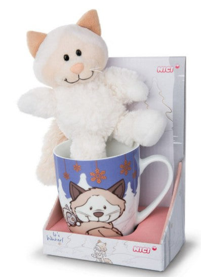 NICI Winter Schneekatzen Geschenkset Mädchen in Tasse 15cm