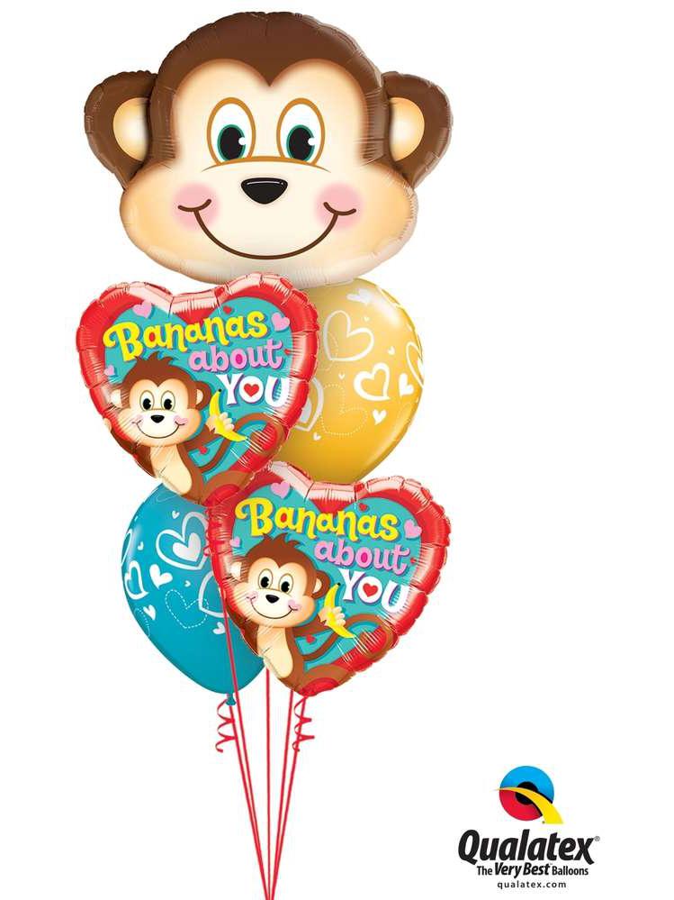 Valentinstag Äffchen Banane Affe mit Helium Luftballonen als Geschenk mit Liebe