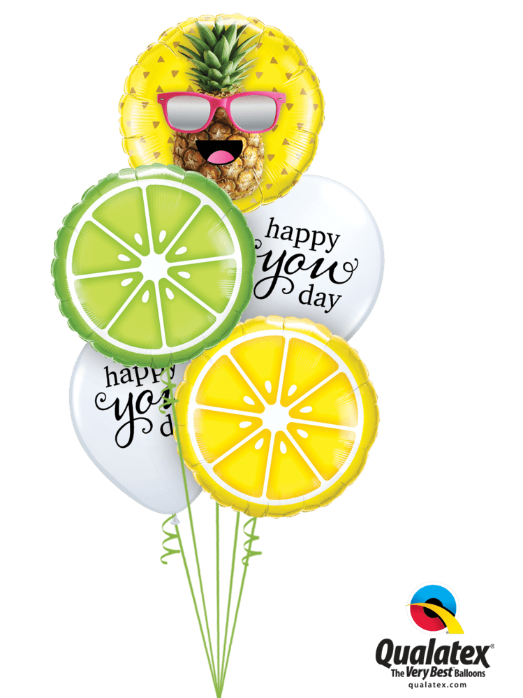 Ballonstrauß Helium Geburtstag Party Thema Ananas Früchte. Luftballone mit Gewicht