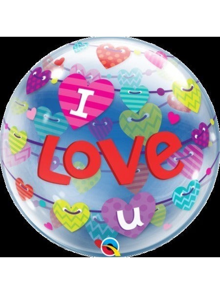 Valentinstag Bubble Love you bunt Helium Luftballon 56 cm Geschenk Liebe mit Gewicht und Dekoration