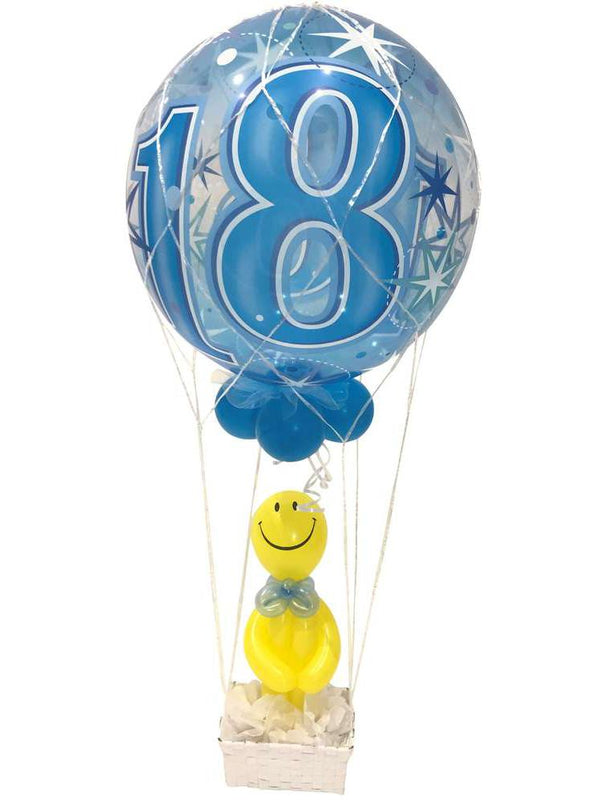 Smiley im Fesselballon Ballonfahrt Heißluftballon zum Geburtstag in blau für Mann