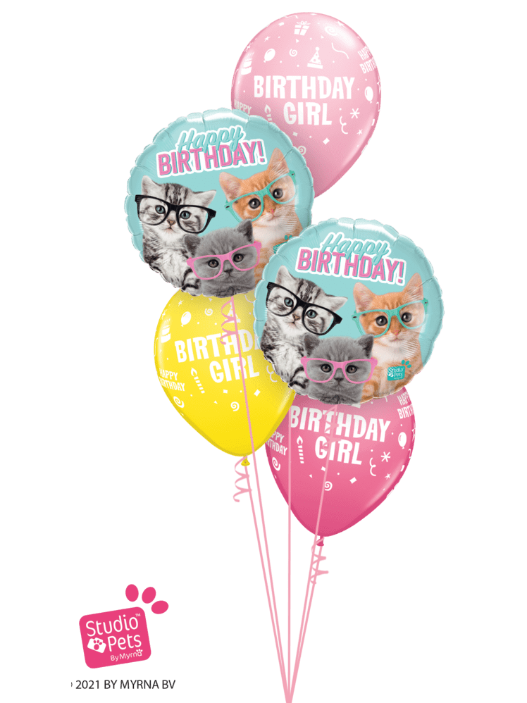 Ballon Strauß Katzen Geburtstag Mietzen schwebend mit Helium und Gewicht