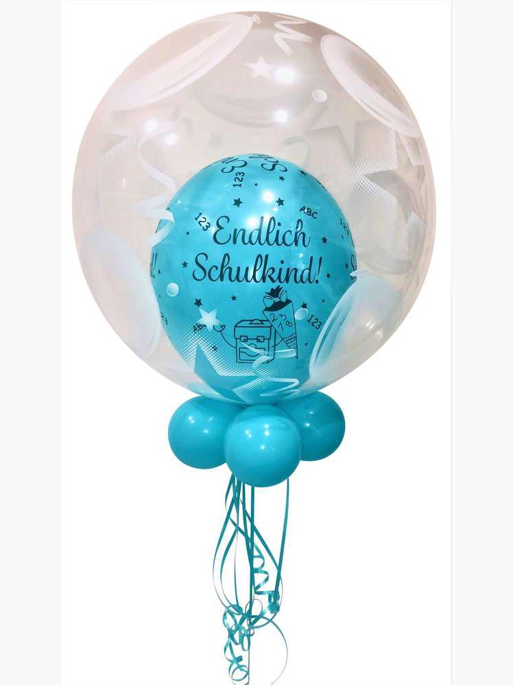 Einschulung Double Bubble Luftballon im Ballon. endlich Schulkind. Schulanfang. 56 cm. inkl. Helium