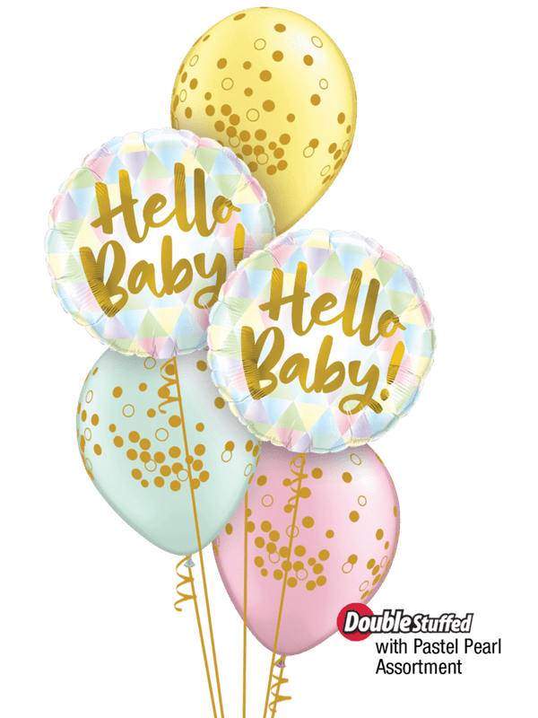 Geburt Baby Kind schwebende Helium Luftballone am Gewicht gebunden