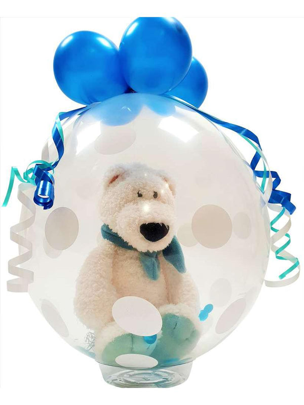 Kuscheltier Eisbär klein von Nici im Ballon verpackt. Stofftier im Luftballon Geschenk