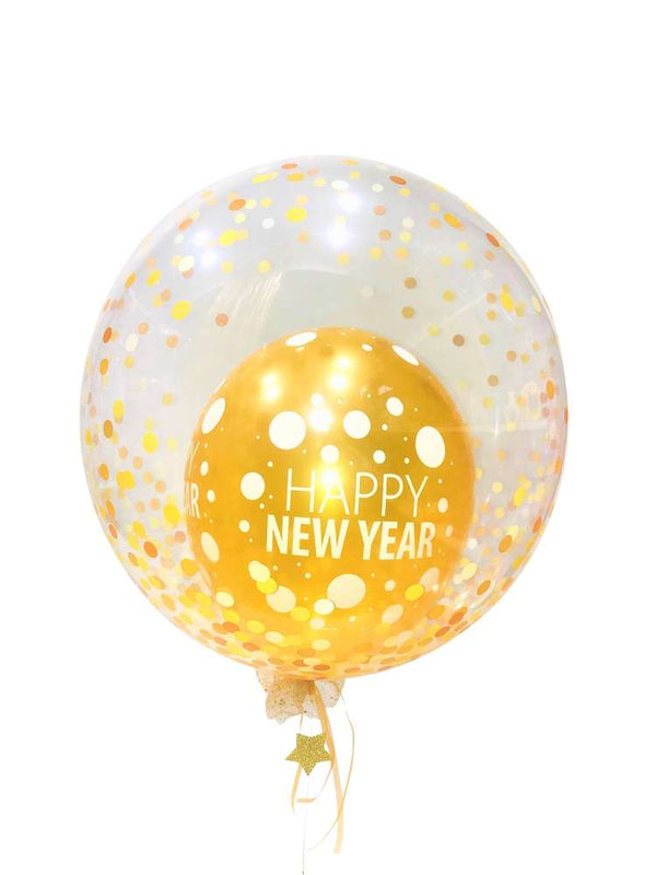 Geschenk Ballon Happy New Year im Luftballon schwebende Bubble mit Dekoration und Gewicht