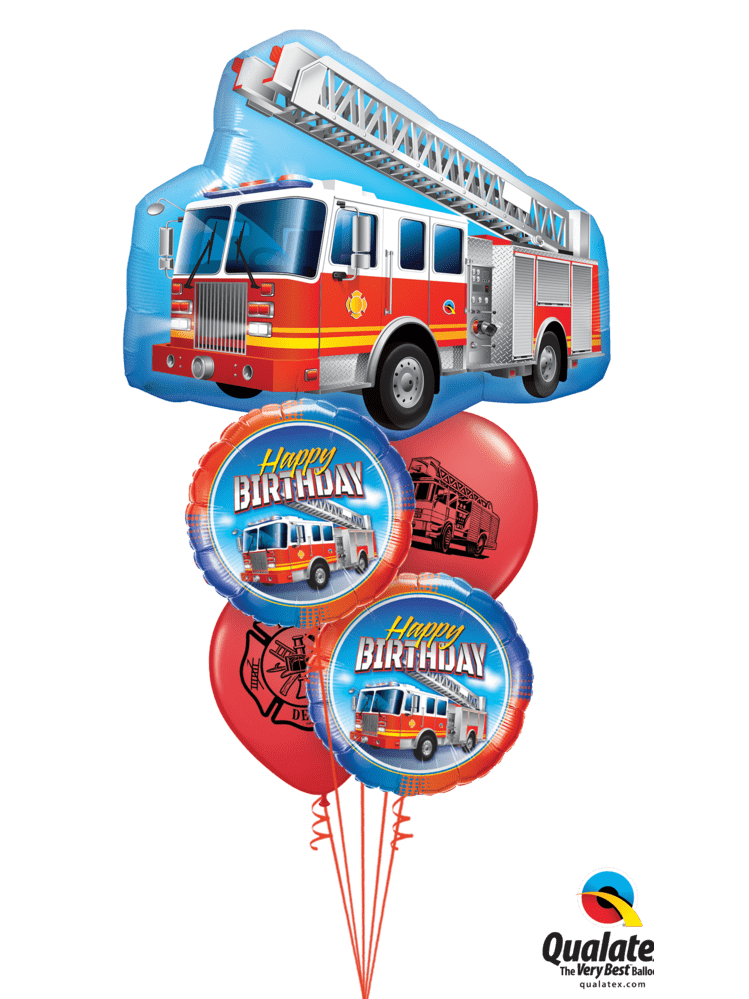 Ballonstrauß Helium Kindergeburtstag Feuerwehr Luftballone Party Feuerwehrauto