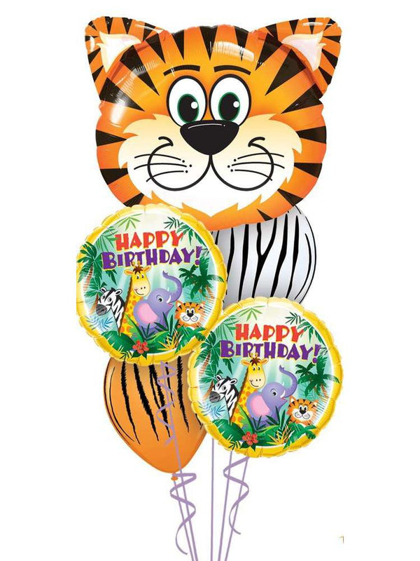 Ballonstrauß Helium Kindergeburtstag Tiger Luftballone Party wilde Tiere Zoo
