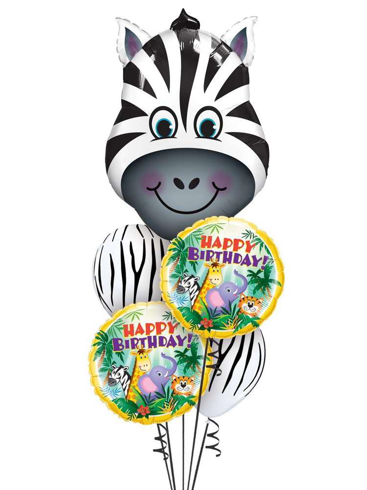 Ballonstrauß Helium Kindergeburtstag Zebra Luftballone Party wilde Tiere Zoo