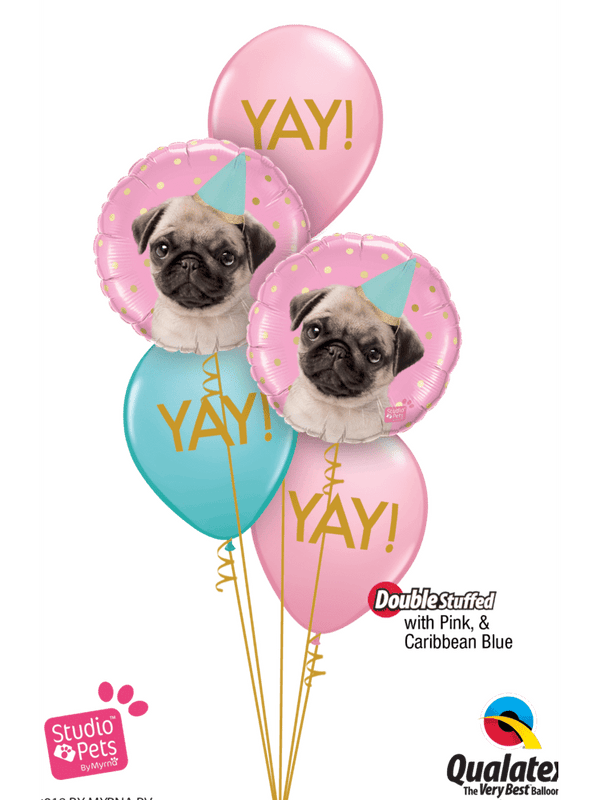 Ballon Strauß Hund Geburtstag Mops schwebend mit Helium und Gewicht