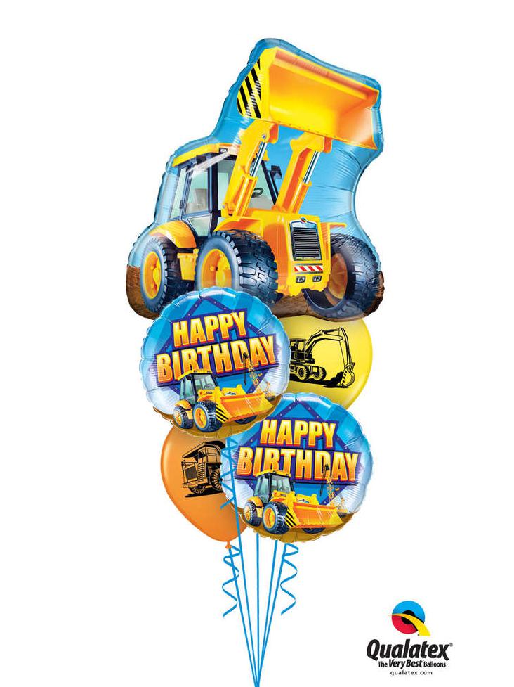 Ballonstrauß Helium Bagger Kindergeburtstag Lastwagen Luftballone Party Baustelle