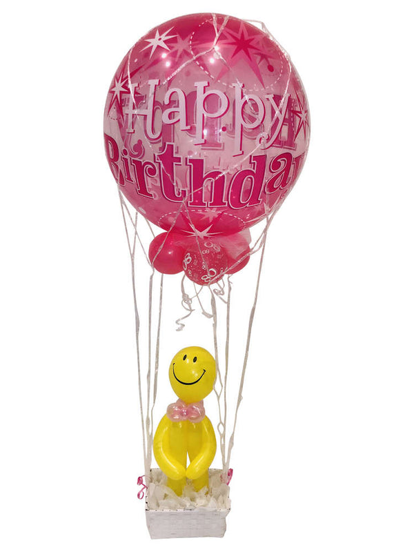 Smiley im Fesselballon Ballonfahrt Heißluftballon zum Geburtstag in rosa pink