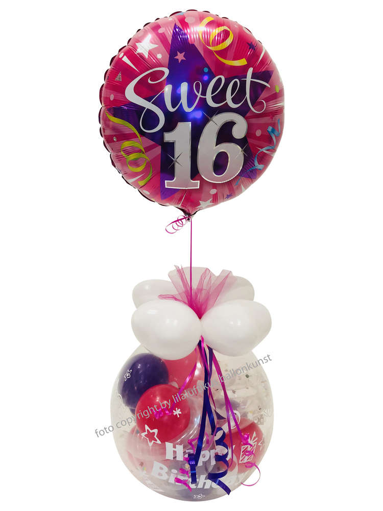 Geschenk im Ballon Geburtstag Farbe pink-rosa-lila mit verschiedenen Zahl-Folien