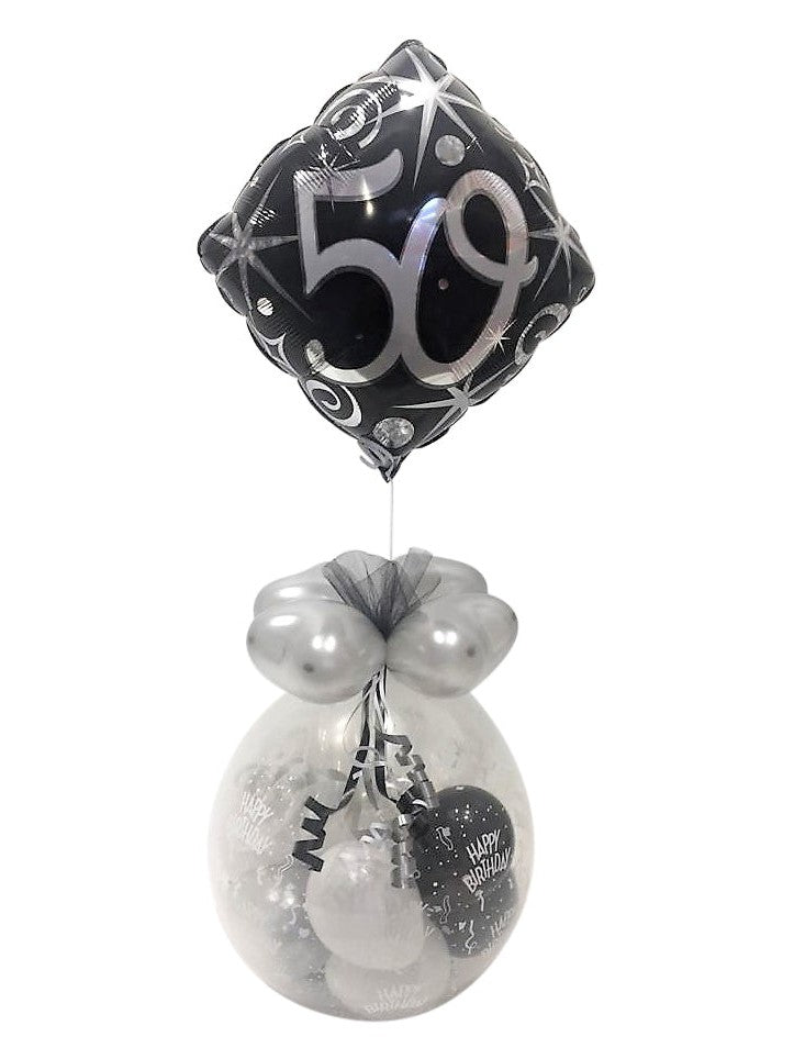 Geschenk im Ballon Geburtstag Farbe silber schwarz mit verschiedenen Zahl-Folien