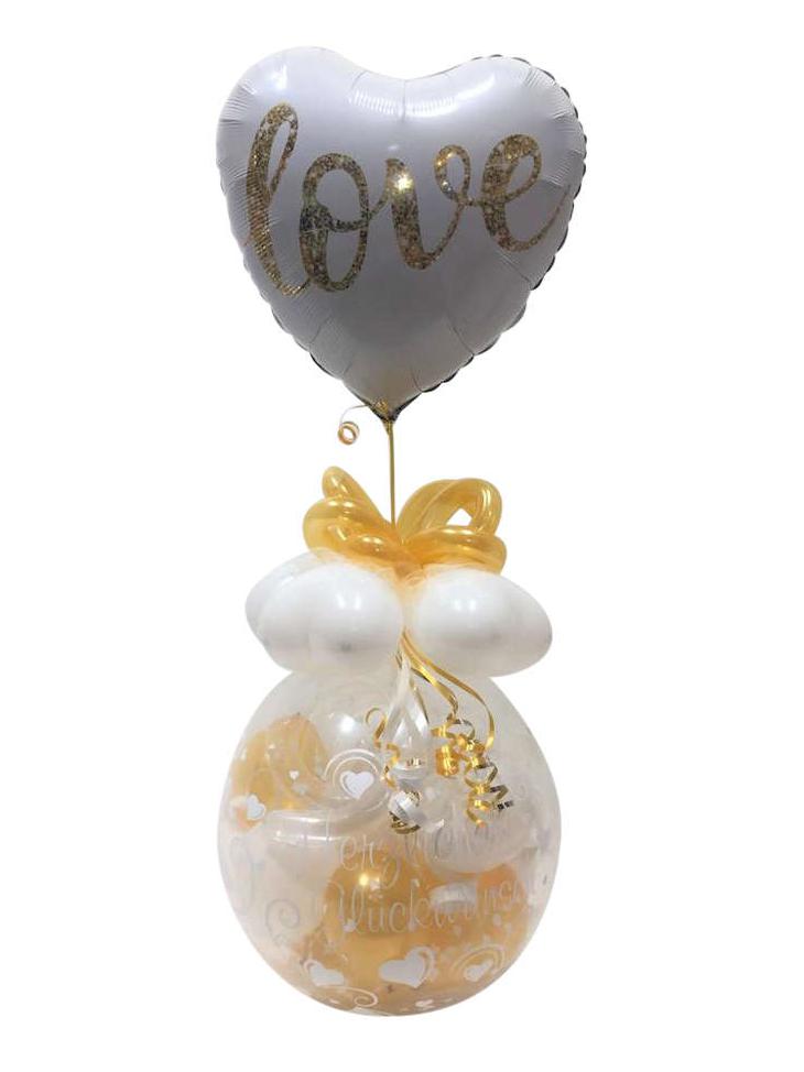 Geschenk im Luftballon Hochzeit Valentinstag Love Helium Herz gold