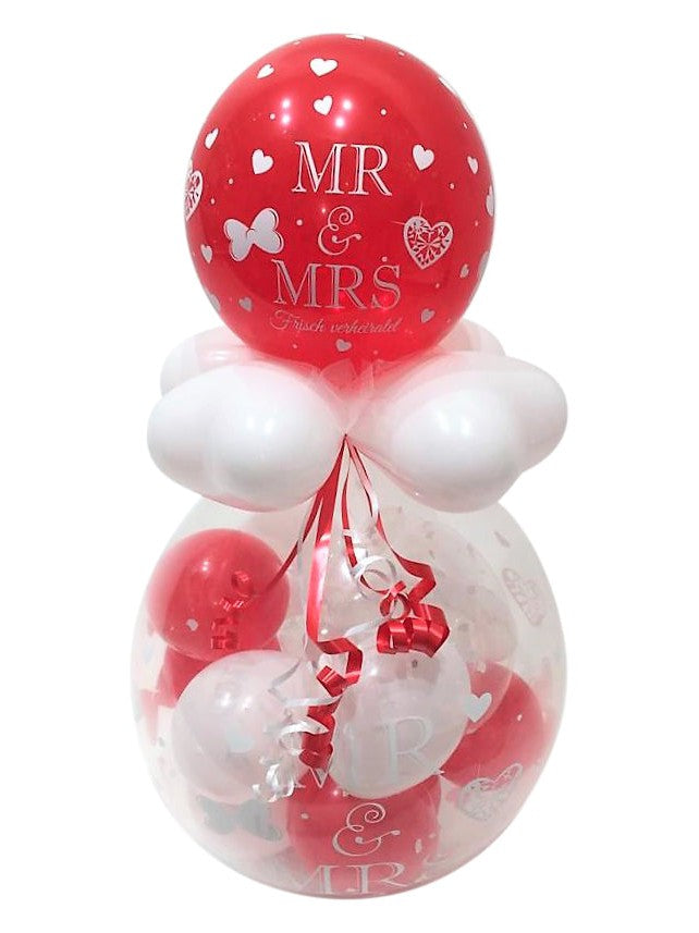 Ballon Geschenk Hochzeit Mr and Mrs Farbe rot weiß