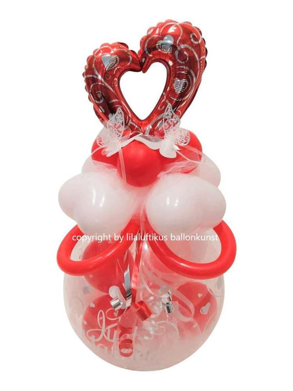 Geschenk im Ballon zur Hochzeit rotes Herz mit Schmetterling