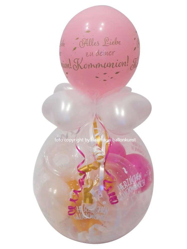 Geschenk im Ballon Kommunion Mädchen rosa weiß