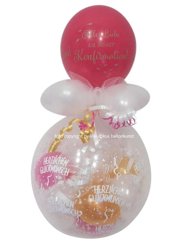 Geschenk im Ballon Konfirmation Mädchen rosa pink weiß
