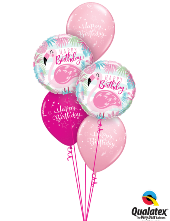 Ballon Strauss Flamingo Motiv Happy Birthday Geburtstag schwebend