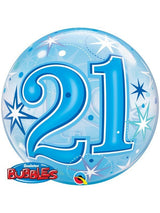 Bubble Ballon Geburtstag in blau mit verschiedenen Zahlen.  56 cm. inkl. Dekoration und Gewicht