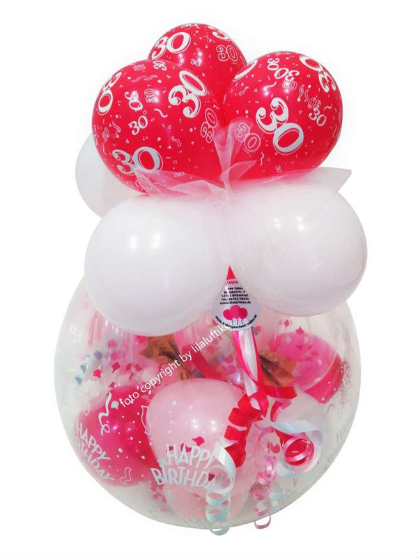 Geschenk im Ballon runder Geburtstag pink