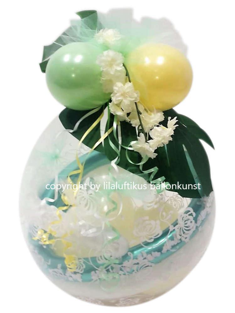 Geschenk im Ballon Hochzeit organic grün mit Blatt
