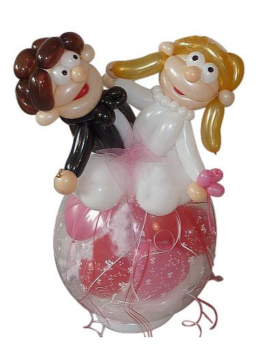 Hochzeitsgeschenk mit handgefertigtem Brautpaar auf Ballon rot