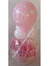 Geschenk im Ballon Geburt Baby Kind Mädchen oder Junge mit schwebendem Helium Folienballon