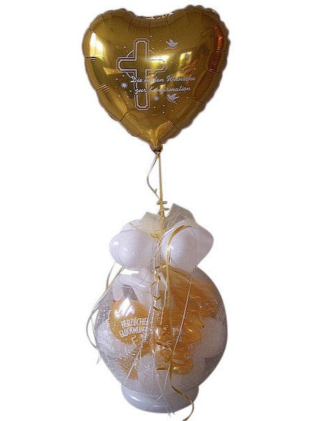 Geschenk im Ballon Kommunion Konfirmation mit Folienherz
