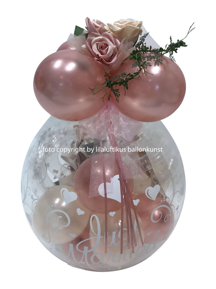 Ballon Geschenk Hochzeit Farbe rose gold mit Rosen