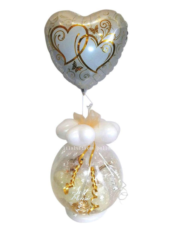 Geschenk im Ballon Hochzeit goldene Herz-Ringe