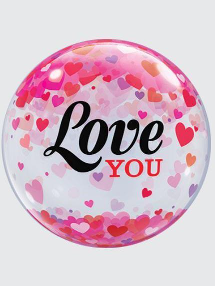 Valentinstag Bubble Love you Helium Luftballon 56 cm Geschenk Liebe mit Gewicht und Dekoration