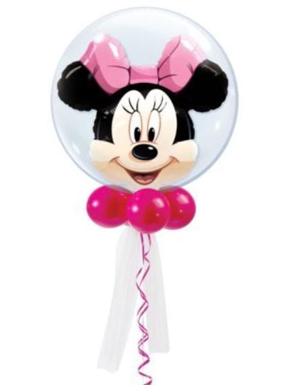 Luftballon Minnie Mouse Double Bubble Ballon. 56 cm. inkl. Helium mit Dekoration und Gewicht