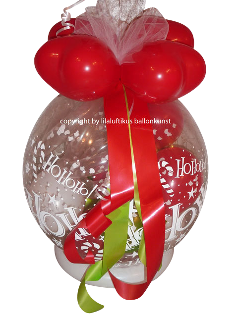 Geschenk im Ballon Weihnachten HoHoHo mit Schleifen